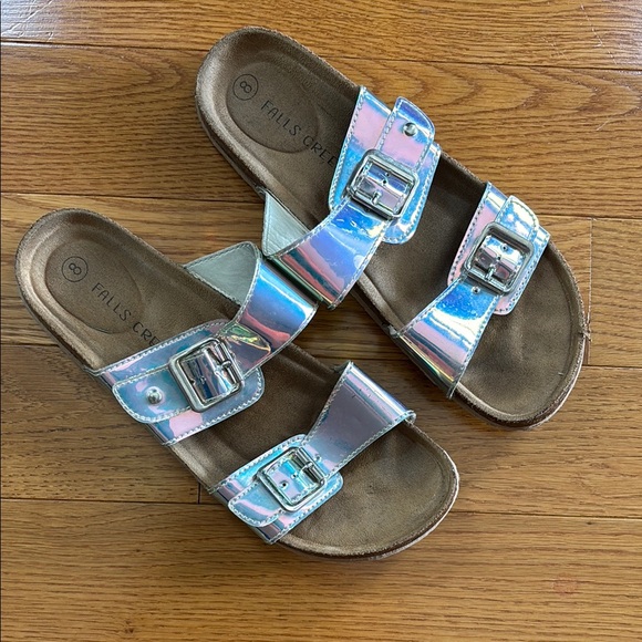 Falls Creek Shoes - Silver Iridescent Sandals with Adjustable Straps